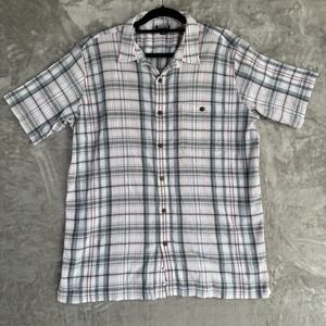 Patagonia Mens XL Short Sleeve Button Down Shirt Plaid Puckerware White Blue Red